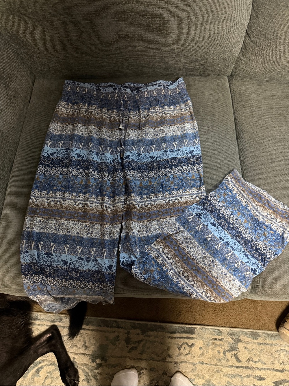 Artisan Ny Blue and Brown Floral Rayon bottoms- Medium